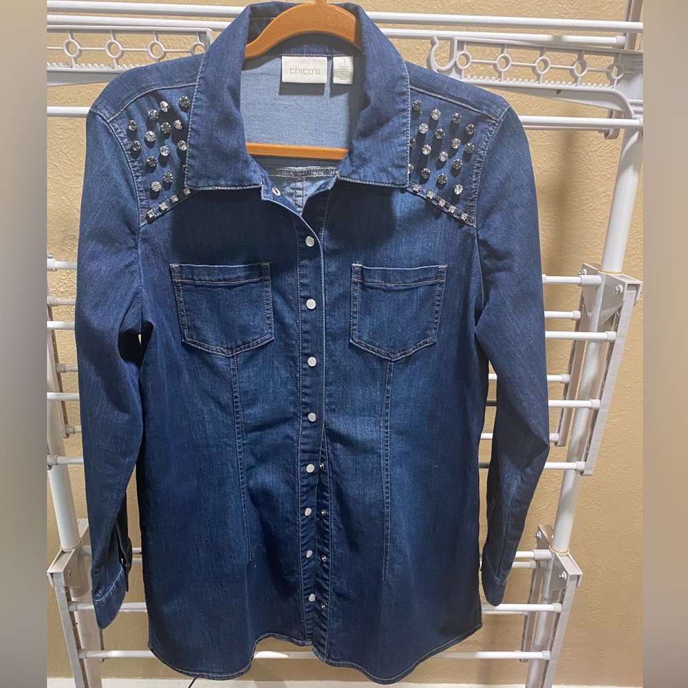 Chico’s💕Size 1💕Denim Bling Bling Duster